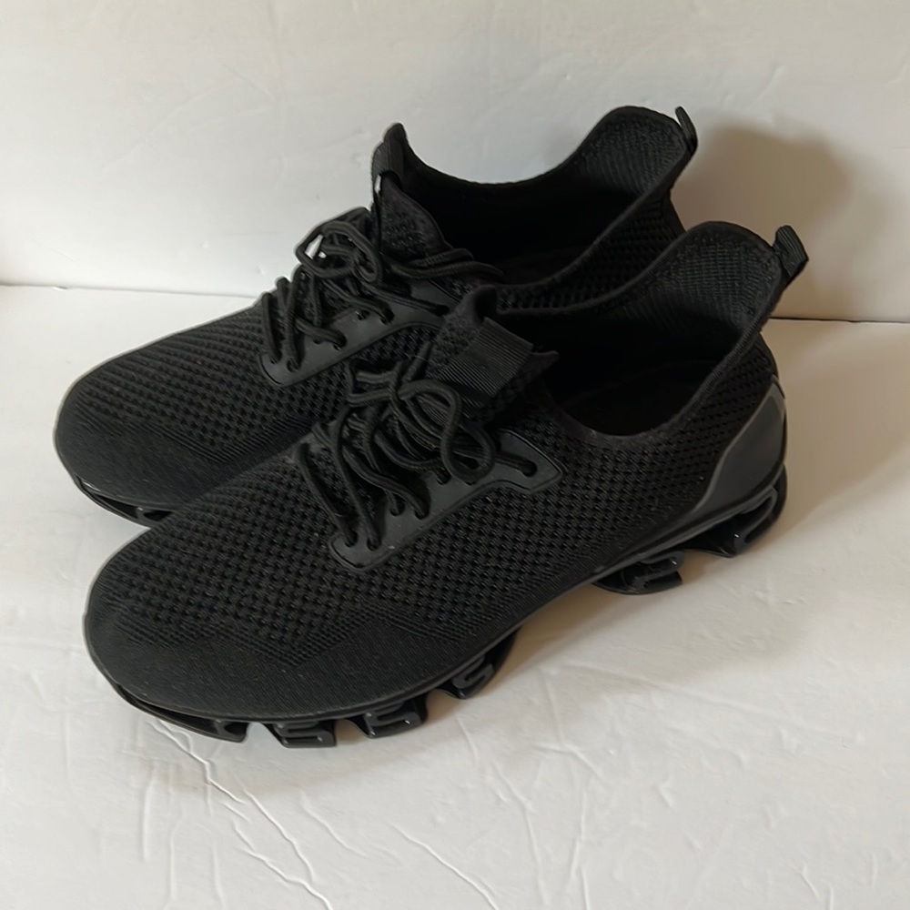 Sport Black Knit Lace Up Womens Sneakers